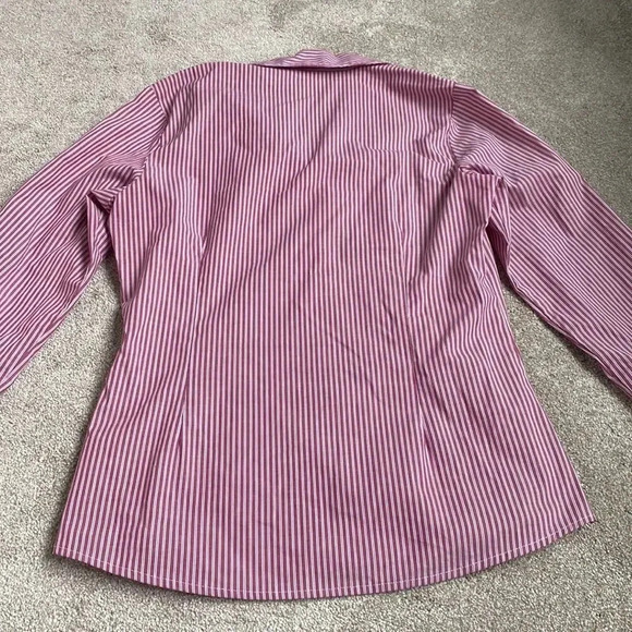 Riders by Lee Easy Care Pinstripe Pin Striped Button Down Blouse Red Pink Size S - Picture 11 of 12